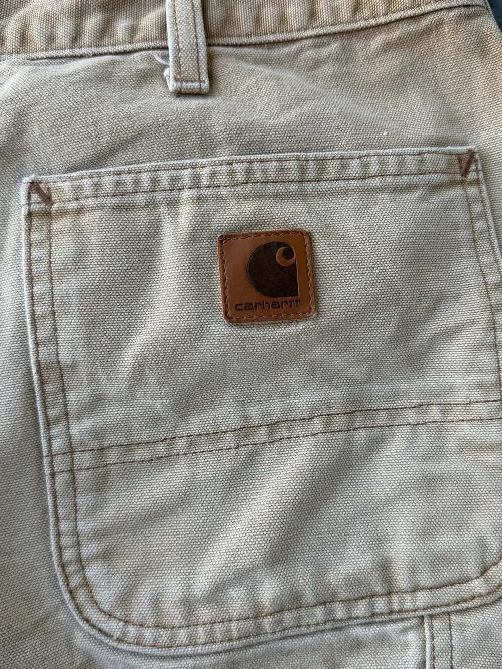 Carhartt Vintage Distressed Tan Canvas Work Pants Carpenter Dungarees Size 36x30